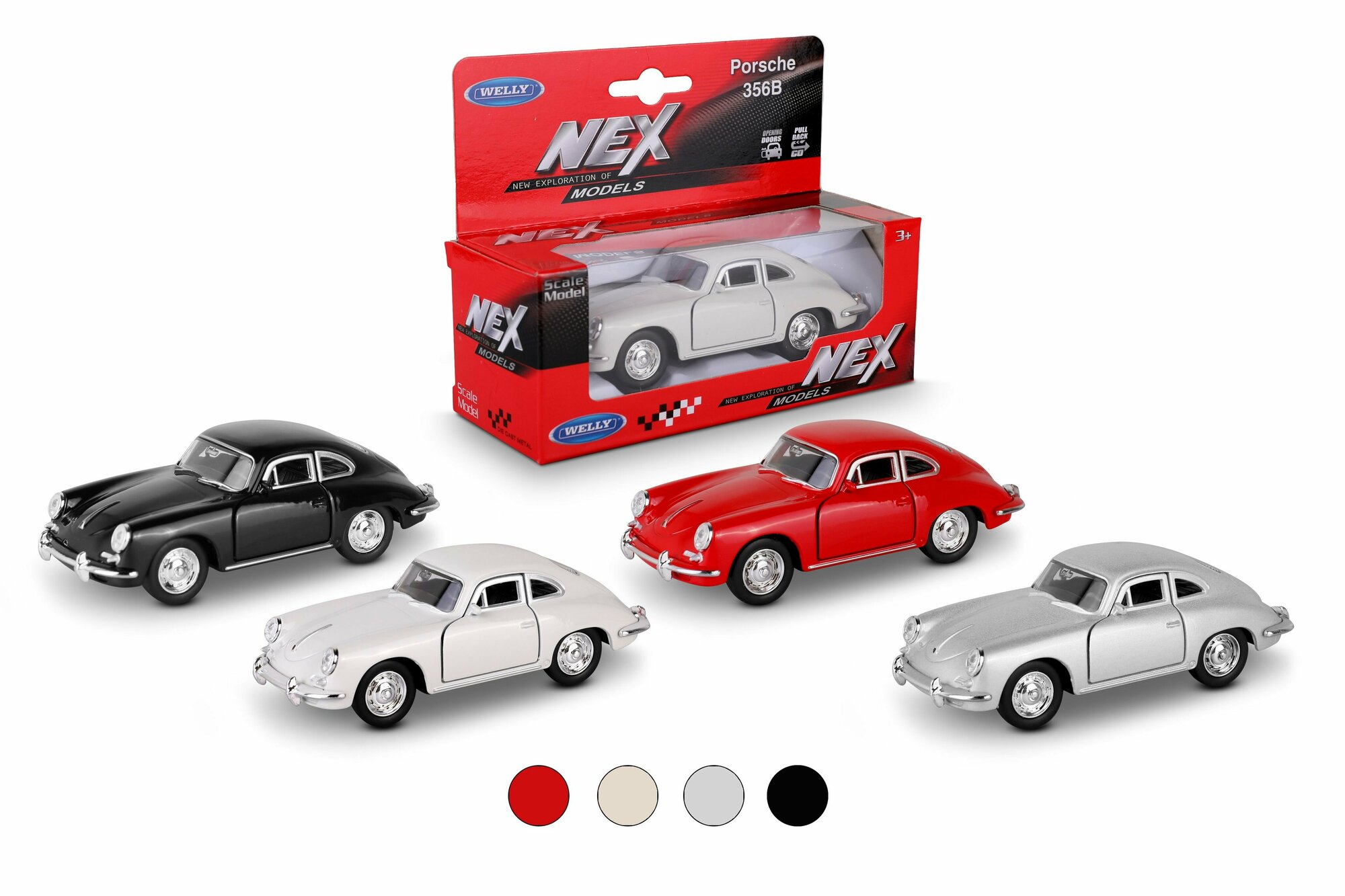 Машинка WELLY PORSCHE 356B / модель машины 1:38 с пружинным механизмом / цвет в ассортименте