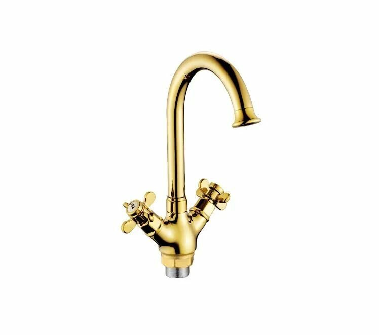 фото Смеситель на кухню Potato с высоким изливом, керамические кран-буксы, бронза, крепление гайка