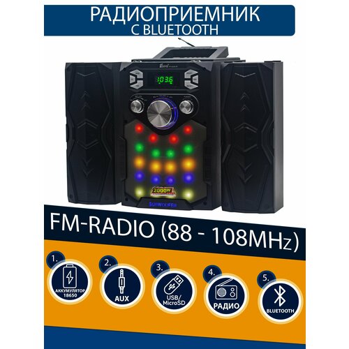 Радиоприемник EPE высокочувствительный FM/AM/SW1-2 с Bluetooth USB MicroSD и MP3 с LED подсветкой пульт ДУ портативный радиоприемник ritmix rbb 100bt с bluetooth цвет в ассортименте