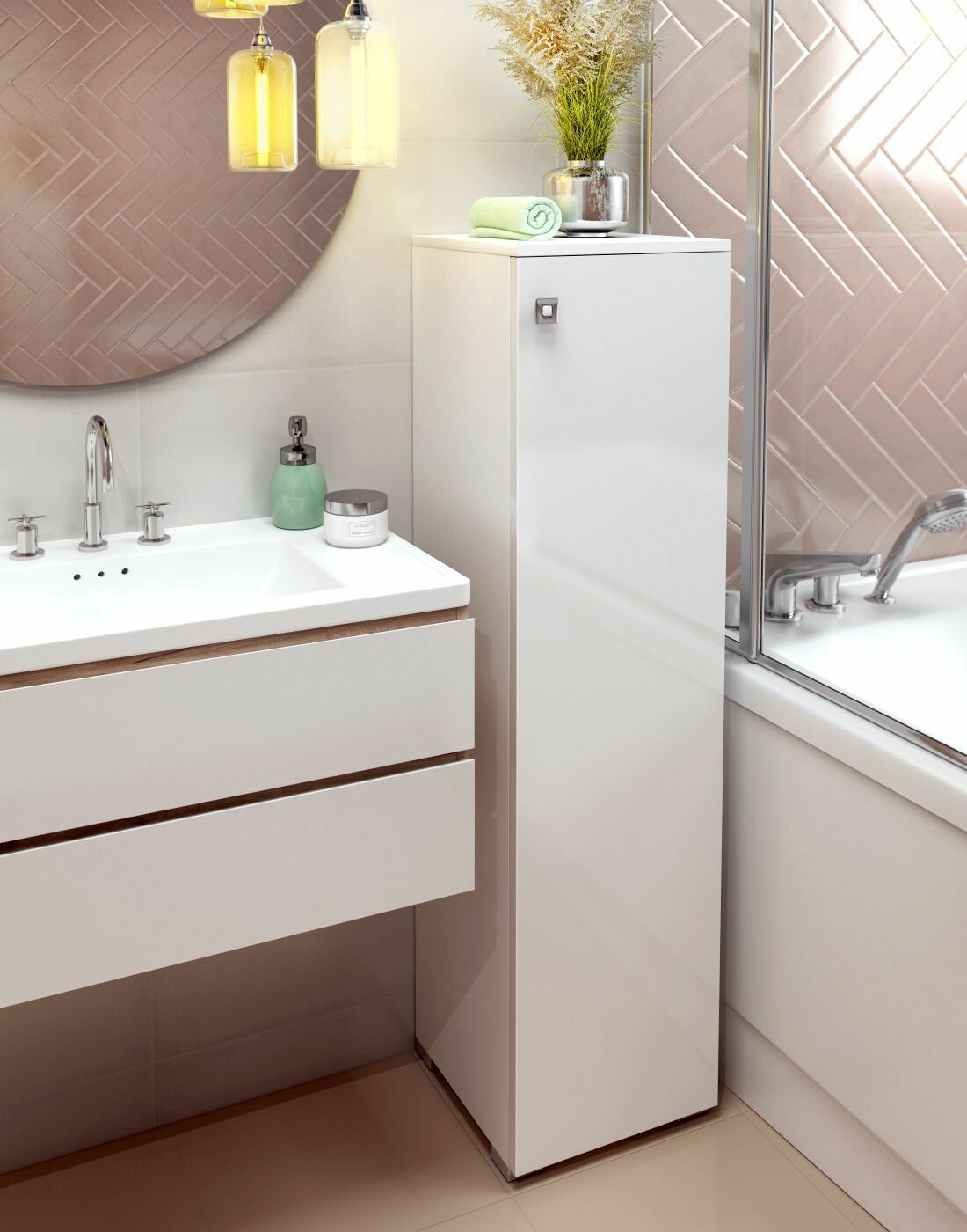 фото Высокий шкаф туалетный ВШТ "Виола" белый правый 300*1150*300