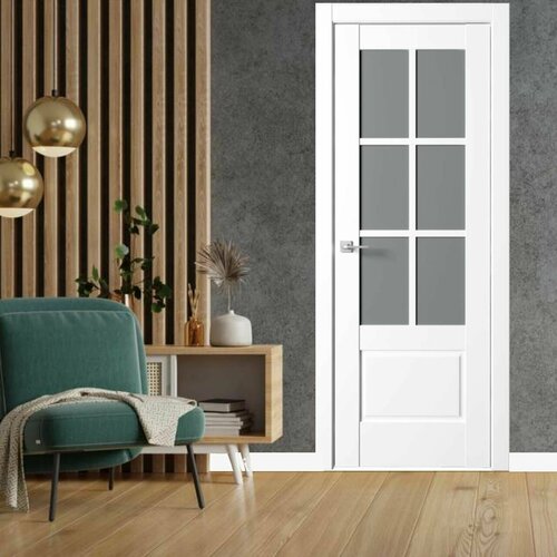 Межкомнатная дверь Solo 5 White Ash 600х2000 матовое стекло (комплект с погонажом)
