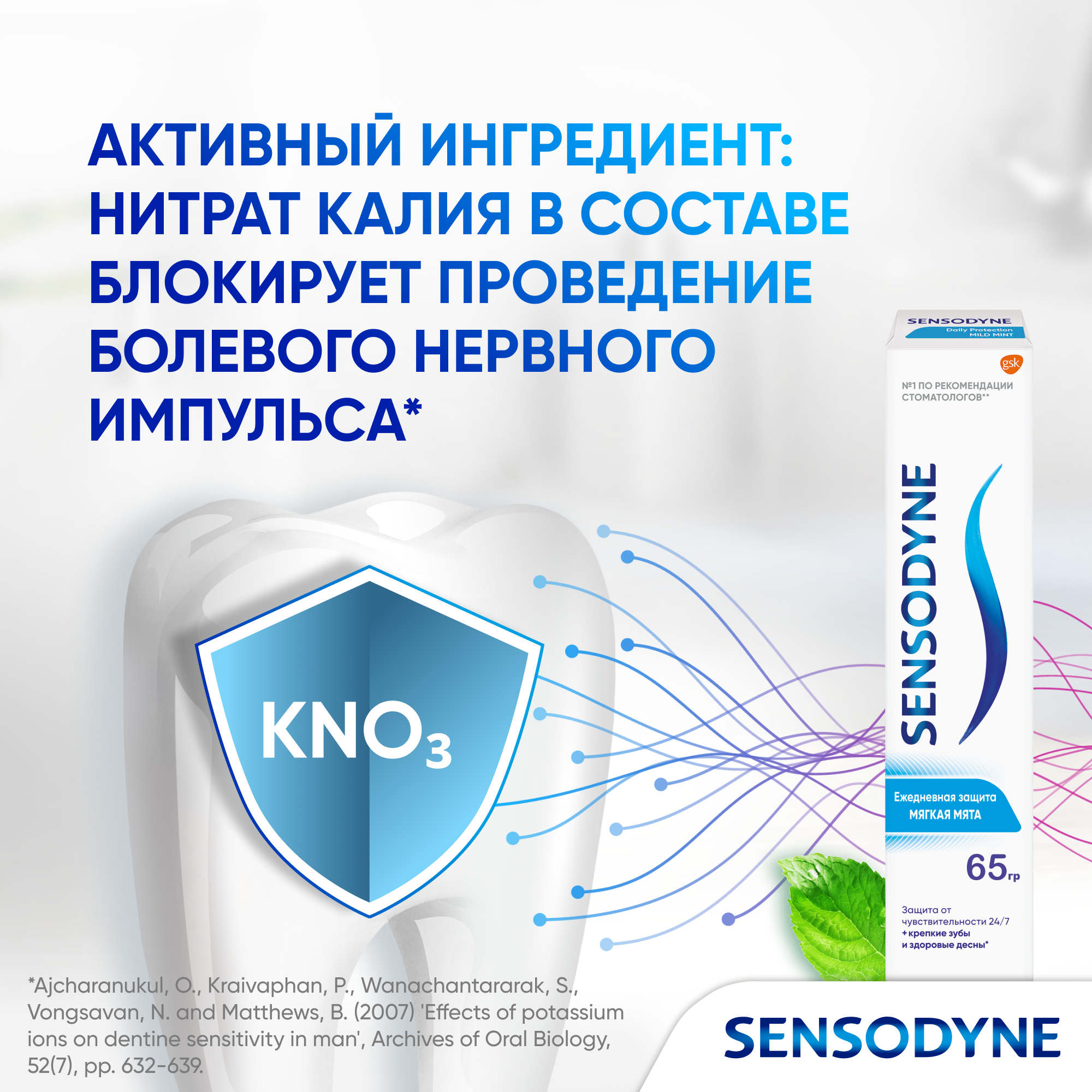 Зубная паста Sensodyne Ежедневная Защита Мягкая мята с фтором, для снижения чувствительности зубов и защиты от кариеса, 65 г