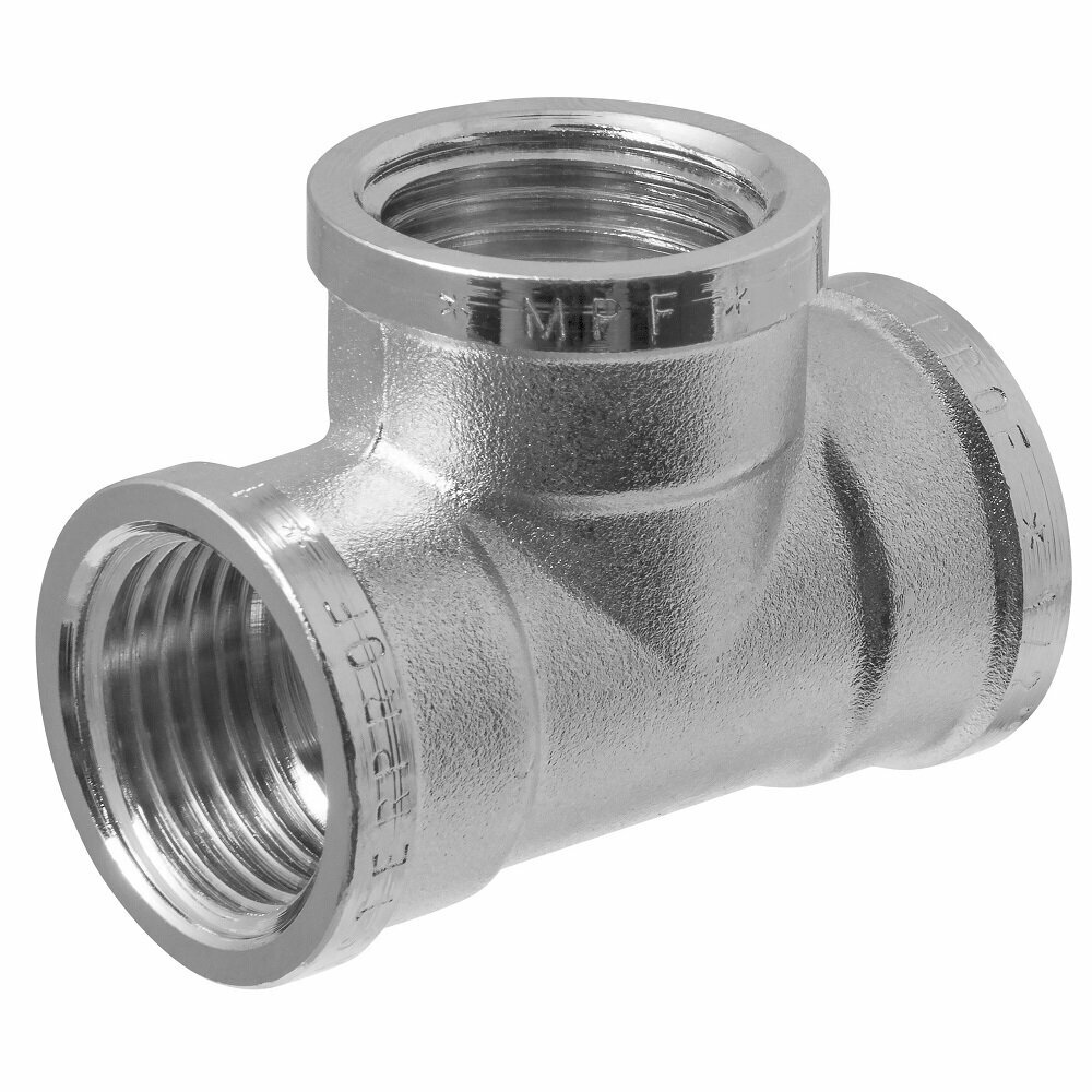 Тройник латунный никелированный 1/2" в/в/в MPF, антикоррозийное покрытие — фото 1