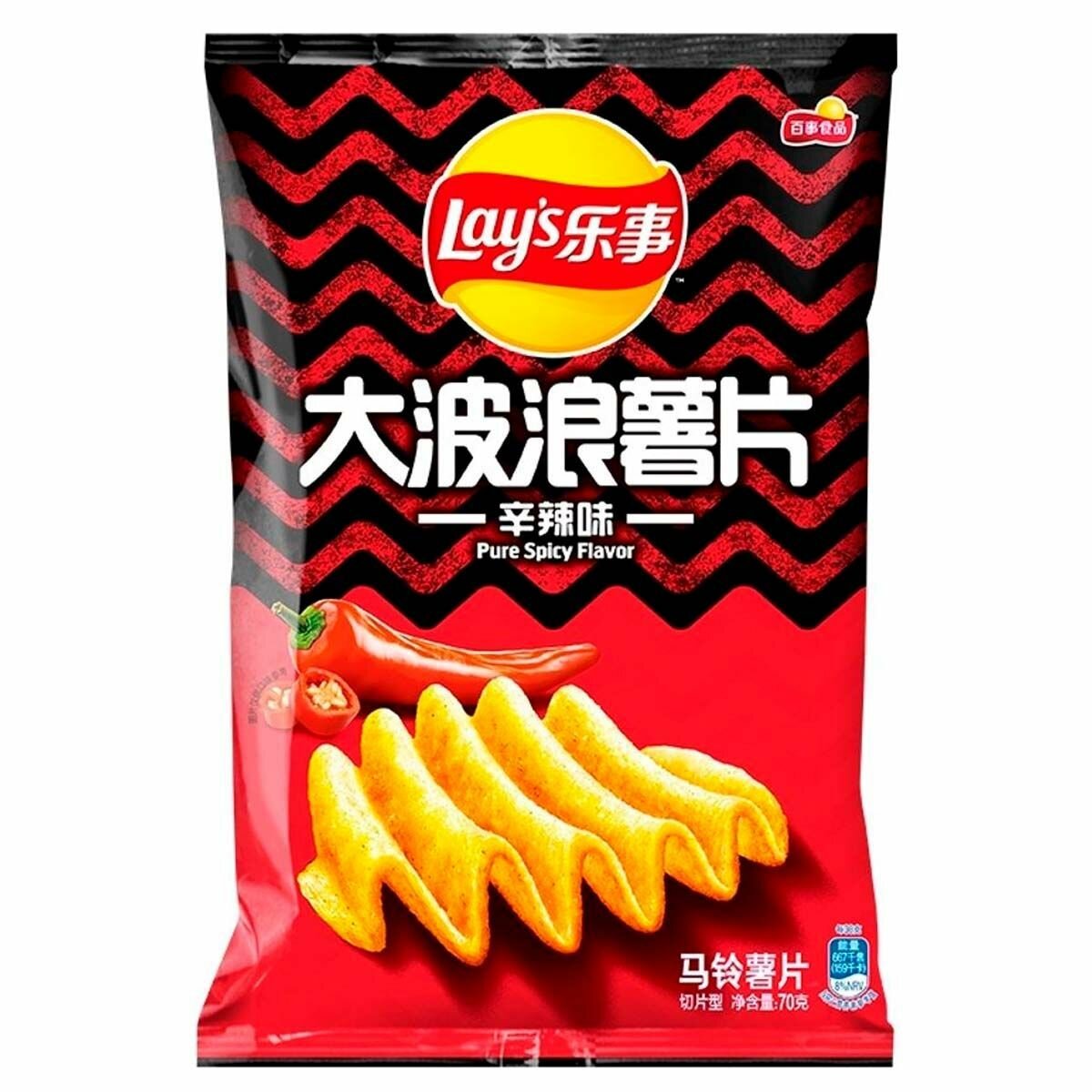 Картофельные чипсы Lay's Big Wave Pure Spicy острые со вкусом перца (Китай), 70 г