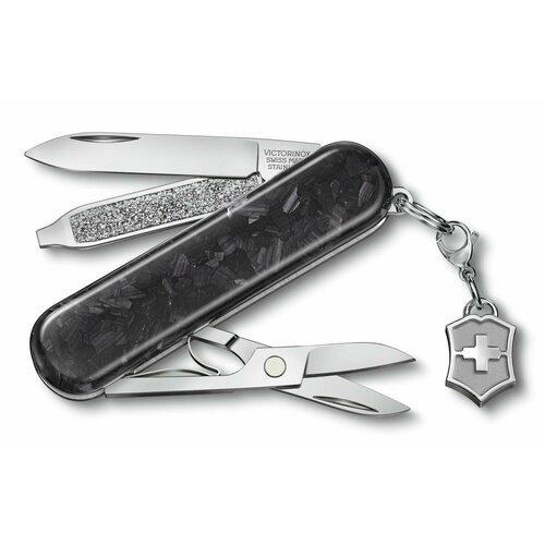 Нож перочинный Victorinox Classic Brilliant Carbon (0.6221.90) 58мм, 5 функций, черный/серебристый, подарочная коробка