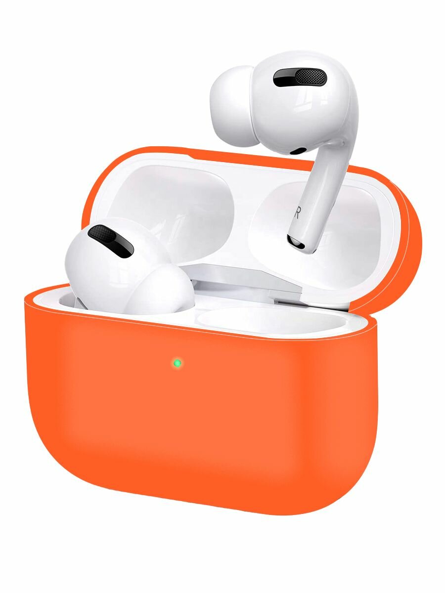 Силиконовый чехол (футляр) для наушников Apple AirPods Pro/ кейс на аирподс про, цвет оранжевый