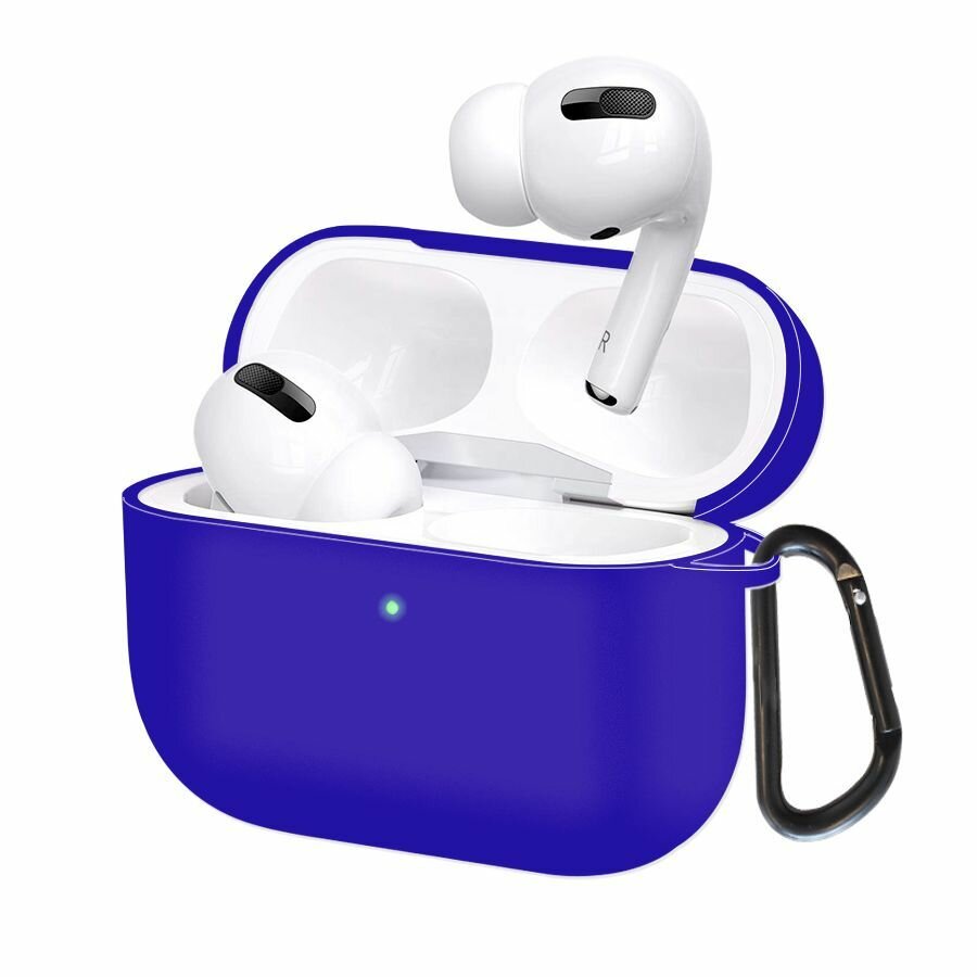 Силиконовый чехол (футляр) для наушников Apple AirPods Pro с карабином/ кейс на аирподс про, цвет синий