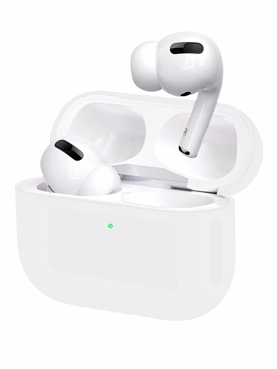 Силиконовый чехол (футляр) для наушников Apple AirPods Pro/ кейс на аирподс про, цвет белый
