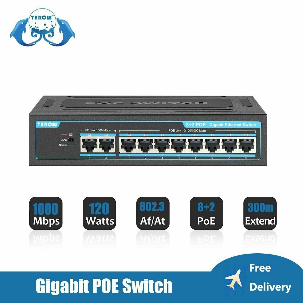 PoE Коммутатор ART-TXE226 10 портов: 8 Gigabit PoE + 2 RJ45(UpLink) 120W