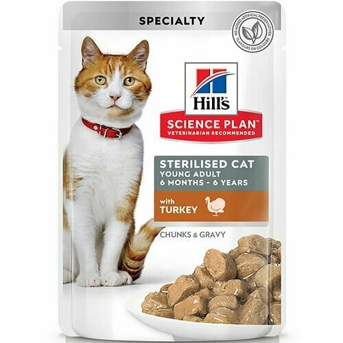 Hill's Science Plan Влажный корм для молодых стерилизованных кошек и кастрированных котов с индейкой в соусе 12 шт. х 85 гр.