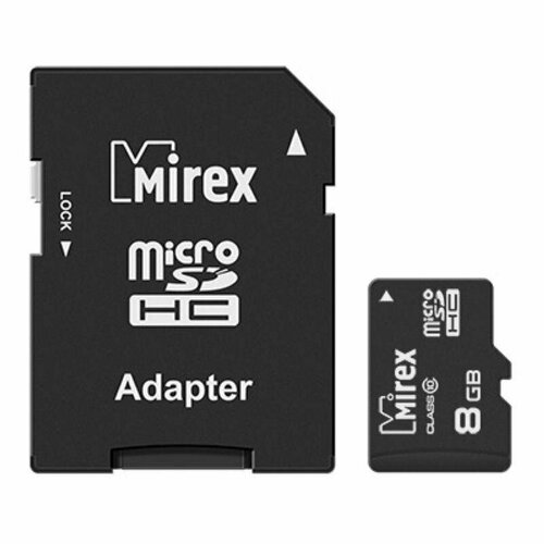 Карта памяти Mirex microSDHC с адаптером 8Gb (class 10) (13613-AD10SD08), 1835819 карта памяти 8gb mirex micro secure digital hc class 10 13613 ad10sd08 с переходником под sd оригинальная