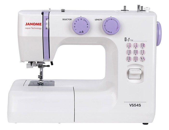 Обзор: Швейная машина Janome VS 54s, электромеханическая, вертикальный челнок, 19 операций, встроенный нитевдеватель