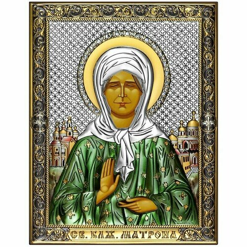 Икона Матрона Московская 6425/CP, 14х18 см, цвет: серебристый икона святая матрона московская 6425 op 14х18 см