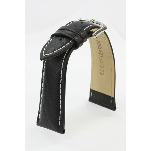 Ремешок KMV, фактура гладкая, размер 24, черный/белая строчка