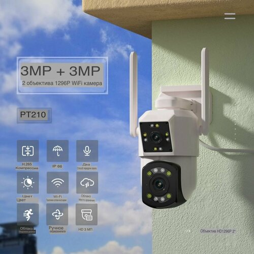 Уличная камера видеонаблюдения WI-FI с двумя объективами детектором движения голосовой связью ик подсветкой 399900₽