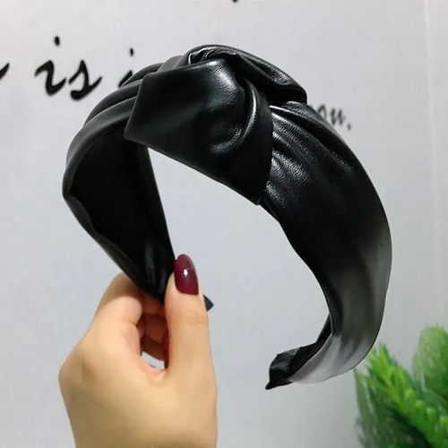 Ободок для волос женский на голову плешоп obd-201023-2 с узлом экокожа, черный, 12 см
