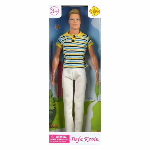 куклы и одежда для кукол defa кукла kevin в голубой сорочке Кукла Defa Kevin Юноша в белых брюках и полосатой футболке-поло 30 см 8335d/полосатая