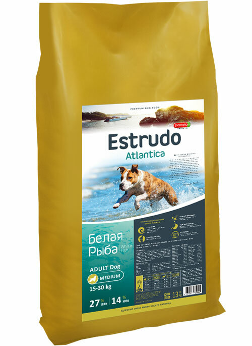 Сухой корм Estrudo Atlantica (Белая рыба) для взрослых собак средних пород склонных к аллергии 13 кг
