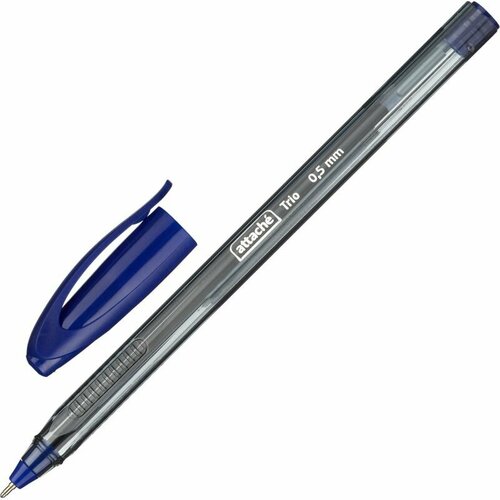 Ручка шариковая синяя, масляная, неавтоматическая Attache Trio, ручки, набор ручек, 50 шт.