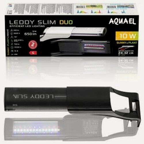 Изображение товара Светильник светодиодный Aquael LEDDY SLIM DUO SUNNY & PLANT DAY&NIGHT 10 ВТ (24-32 СМ / 6500 & 8000 K) черный