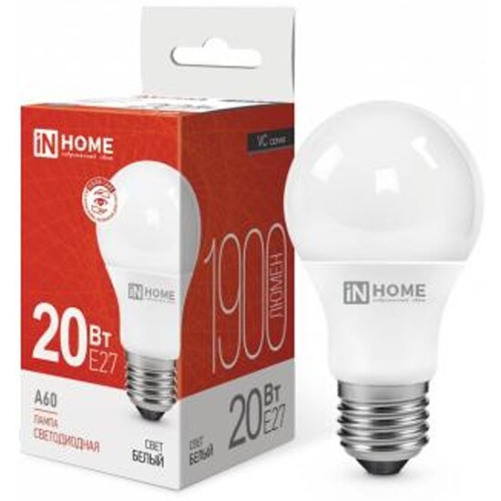 Светодиодная лампа IN Home LED-A60-VC 20Вт грушевидная 4000К нейтр. бел. E27 1900лм 230В 4690612020303