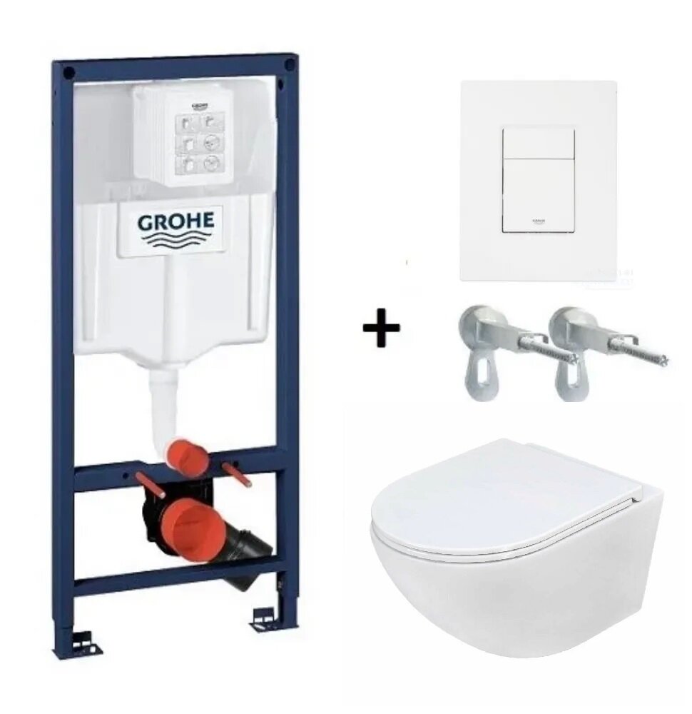 фото Комплект: Инсталляция GROHE Rapid SL c панелью смыва 38732SHO цвет белый +Унитаз подвесной безободковый Lengitown Milan с сиденьем микролифт.