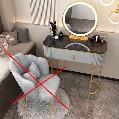 Современный туалетный столик с зеркалом, серый, без тумбы (80 см черная столешница + умное зеркало, без табурета)