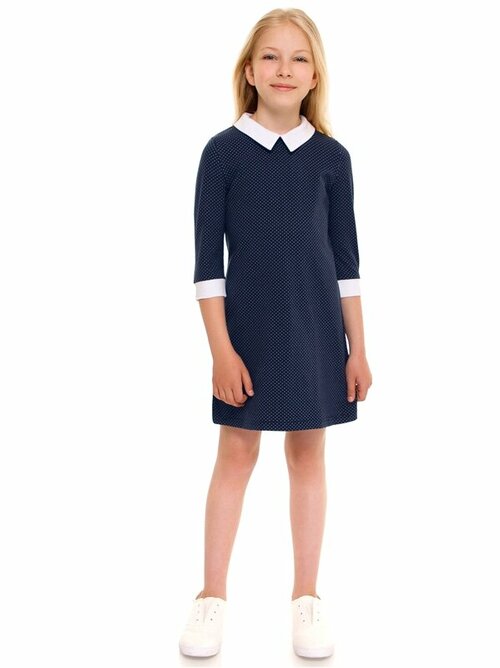 Школьное платье Апрель, размер 64-128, белый, синий