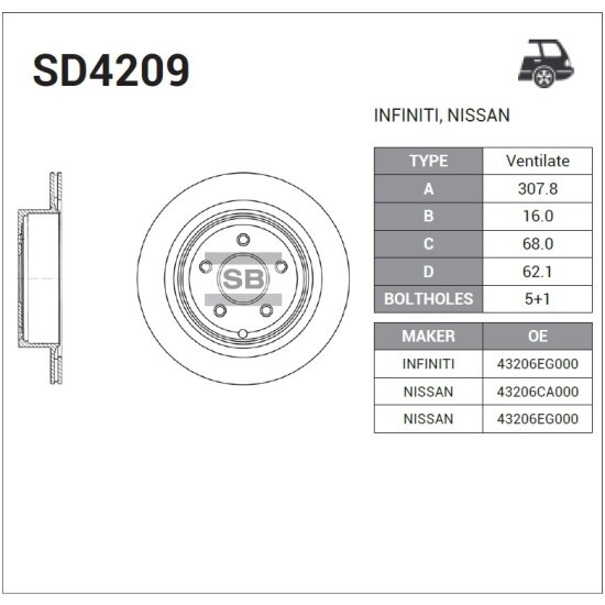 Диск тормозной задний Sangsin Brake для INFINITI FX35 03-> / NISSAN Murano all, 1 шт