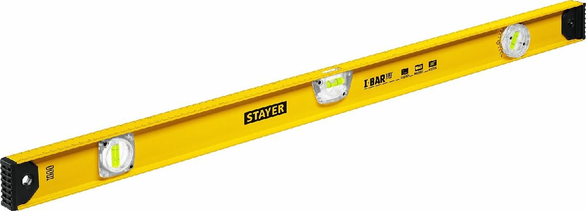 Двутавровый уровень STAYER I-Bar 1000 мм с 3 колбами точность 1 мм/м V-образная выемка для труб