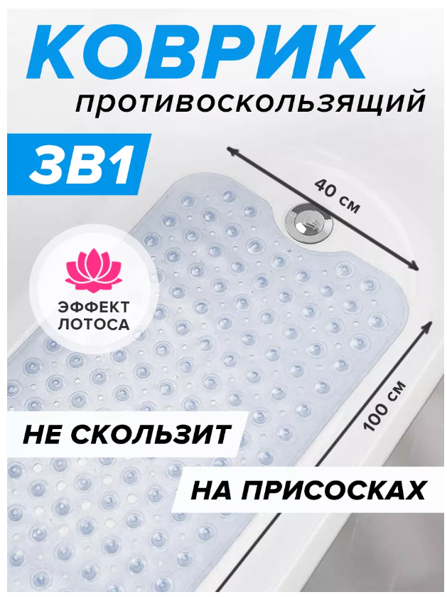 фото Conflate Home Коврик в ванную на присосках с полукруглым вырезом прозрачный 99х39,5 см