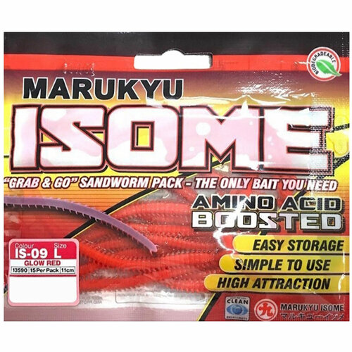 Силиконовая приманка Marukyu Isome L IS09 #Glow red sandworm