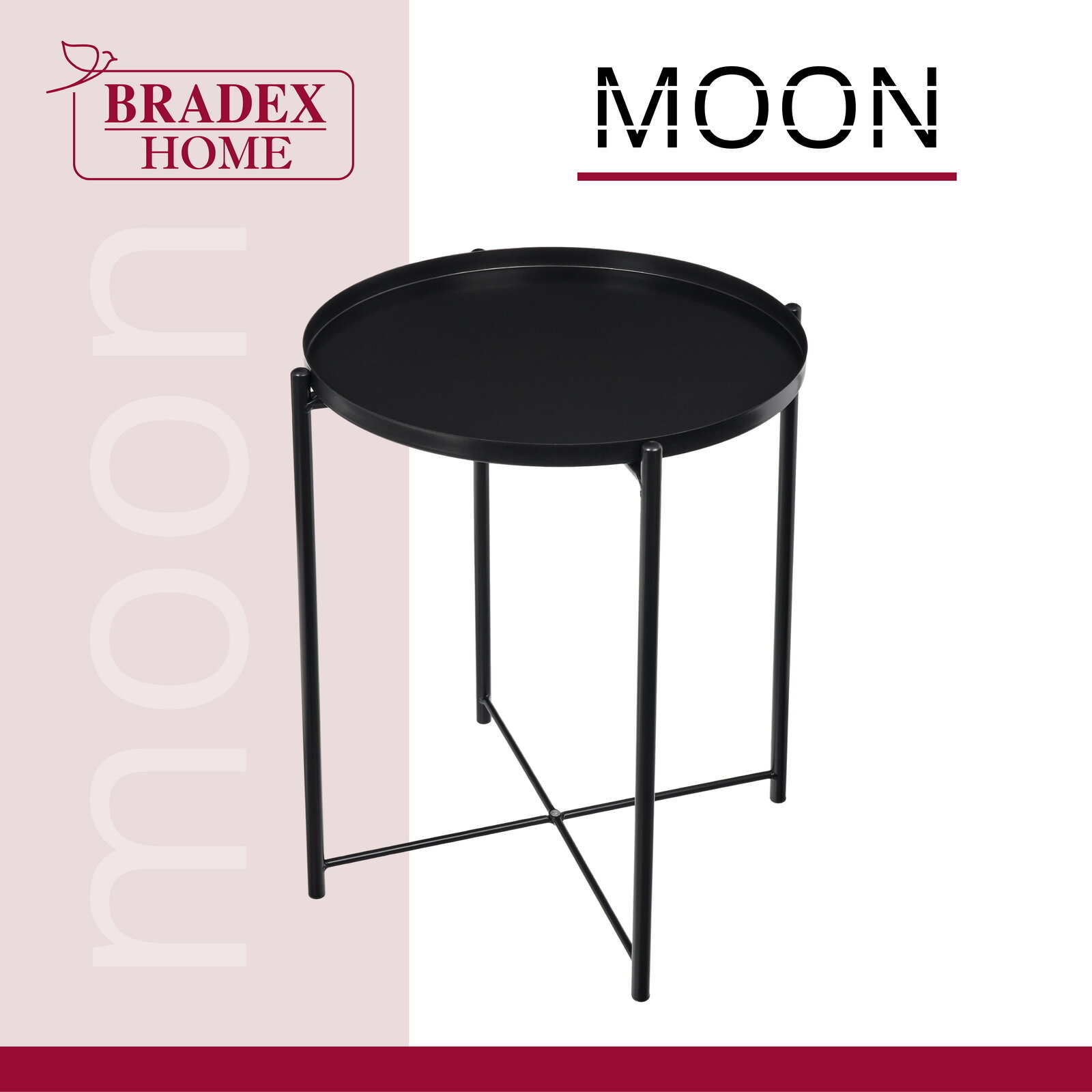 Кофейный круглый приставной металлический журнальный прикроватный столик поднос в гостиную Moon черный лофт