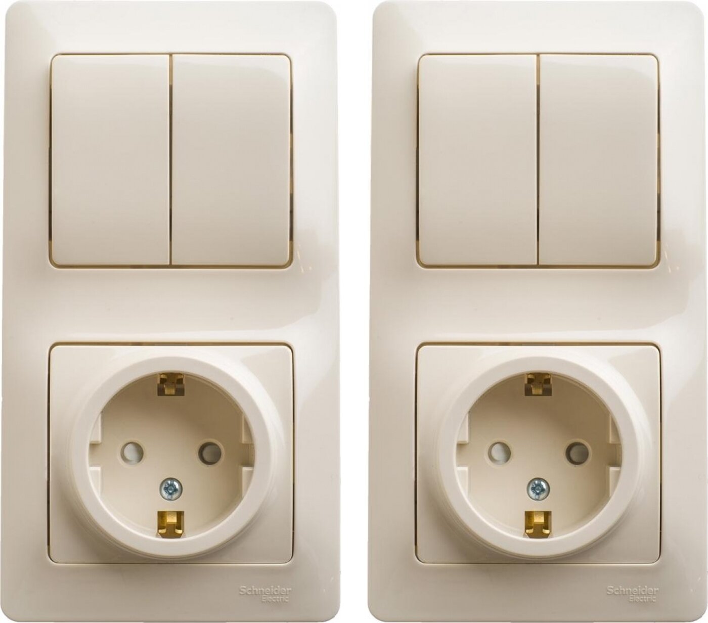 Блок Schneider Electric Glossa с двухклавишным выключателем и розеткой с заземлением со шторками бежевый (комплект из 2 шт.)