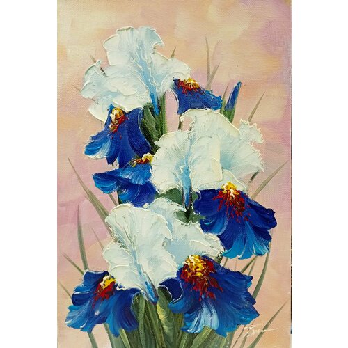 Картина маслом на холсте. Живопись. 100% ручная работа. Художественная мастерская Грёзы. Ирисы. Размер картины 20х30 см.