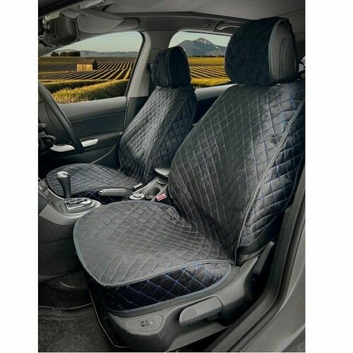 Комплект накидок GORFASHION на весь салон мемфис PLUS, ткань велюр, цвет черный, строчка синяя