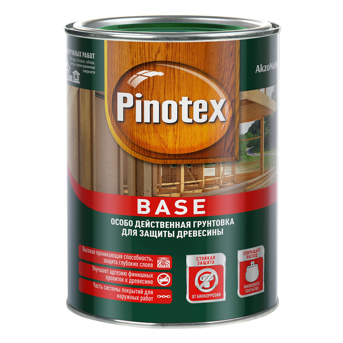 PINOTEX BASE грунт антисептик для защиты древесины от плесени и синевы для наружных работ (0,9л)