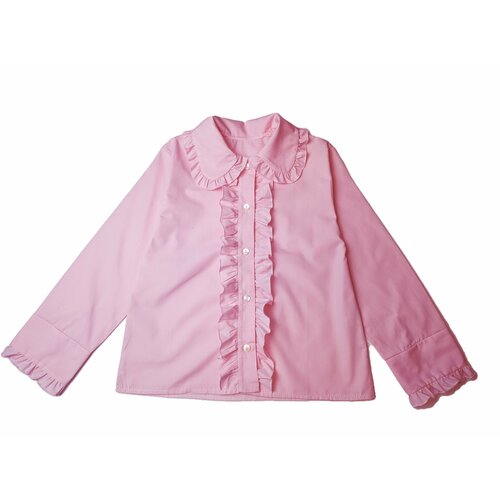 фото Школьная блуза , прямой силуэт, на пуговицах, длинный рукав, размер 122/64, розовый сказка