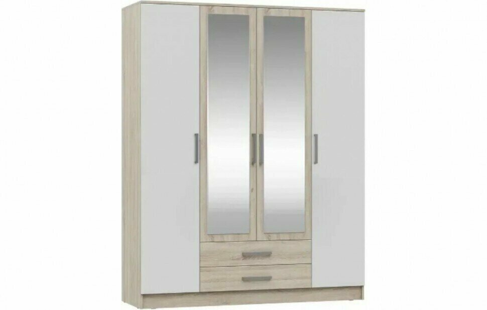 Шкаф 4-х створчатый для одежды Мартина Белый, сонома 160х52х201.6