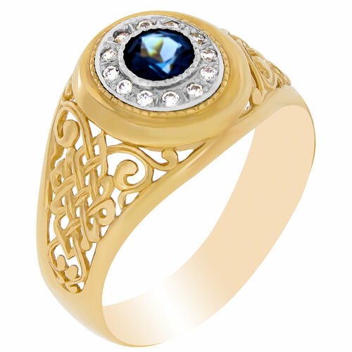 фото Кольцо маршал, красное золото, 585 проба, фианит, топаз, размер 20, красный