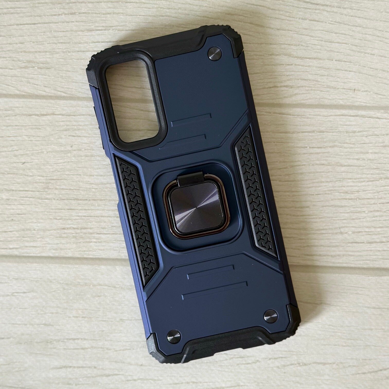 Противоударный чехол для Samsung Galaxy M23 синий с пластиной для магнитного автодержателя и кольцом подставкой — фото 1