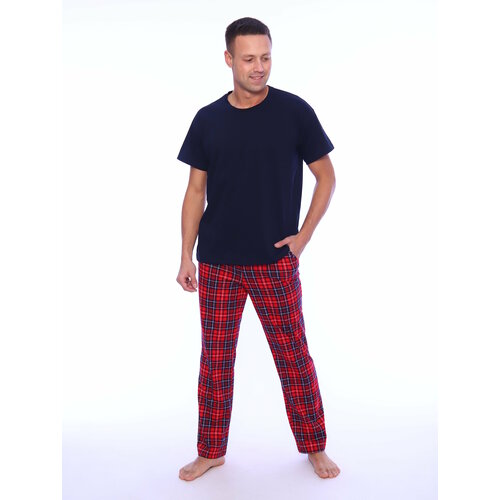 Пижама Рутатекс, брюки, футболка, размер 48/50, синий, красный