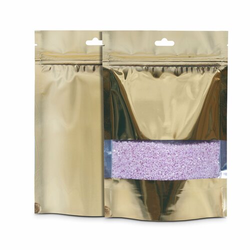 Пакет дой пак с замком зип лок 160*240 мм с окном 50 мм 120 мкм золото 20 шт