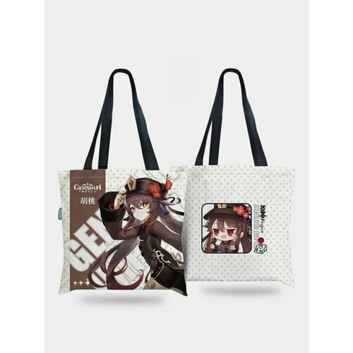 фото Сумка шоппер сумка шоппер женский с принтом genshin impact шоколадный, вмещает а4, коричневый огонек