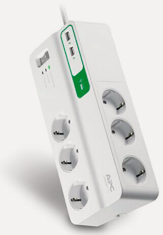 Изображение товара Сетевой фильтр APC Performance SurgeArrest 6 розеток с 2-портовым USB-зарядным устройством 5 В, 2,4 А, 230 В, (PM6U-GR)
