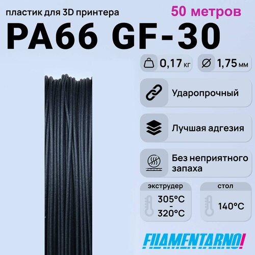 фото Pa66 gf-30 черный 50 м, 200 г. 1,75 мм. , пластик filamentarno для 3d-принтера filamentarno!