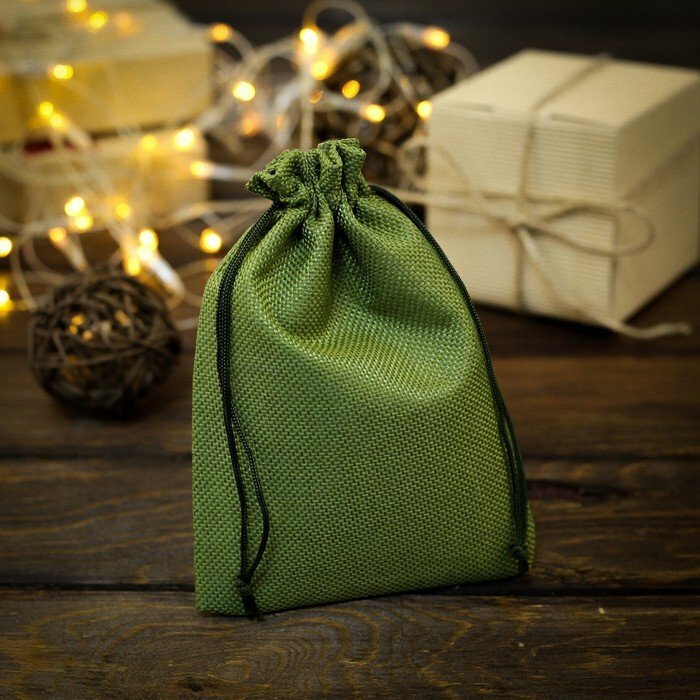 Мешочек подарочный из холщи, зелёный, 13 х 18 см (комплект из 30 шт)