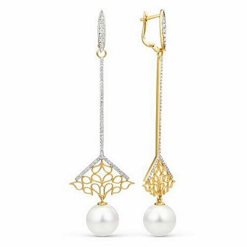 Серьги с подвесками Contessa, красное золото, 585 проба, жемчуг, фианит