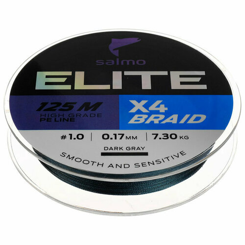 Шнур плетёный Salmo Elite х4 BRAID Dark Gray, диаметр 0.17 мм, тест 7.3 кг, 125 м (комплект из 2 шт)