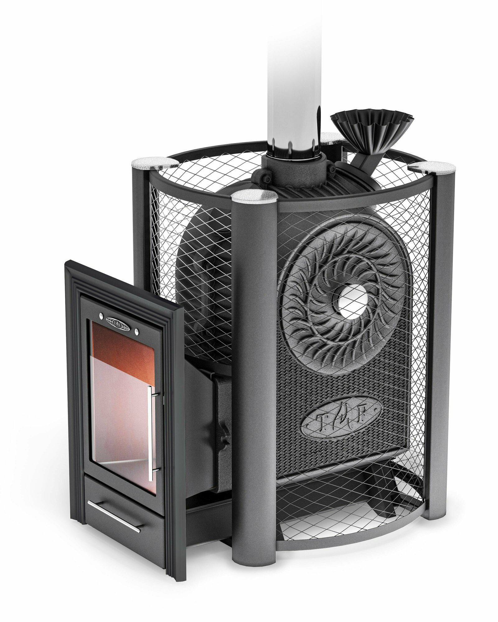 фото Печь для бани TMF Чёрная жемчужина Люмина Плюс с чугунной каменкой, 20 м3